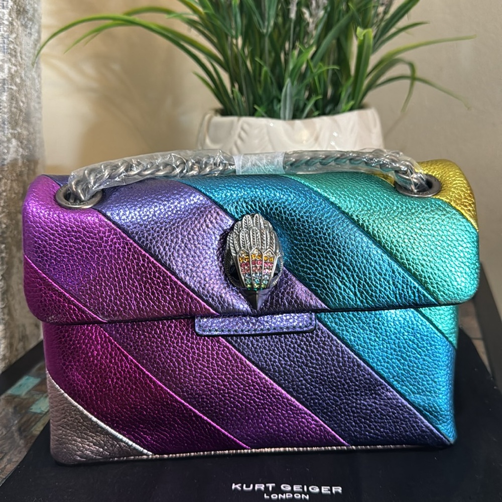 Kurt Geiger Rainbow Metallic Diagonal Stripe Shoulder Bag - Picture 16 of 16